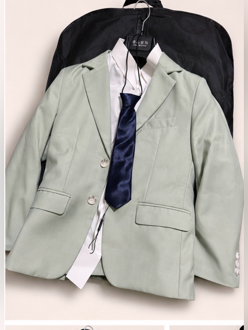 Boys' Mint Green Suit Jacket With Navy Tie